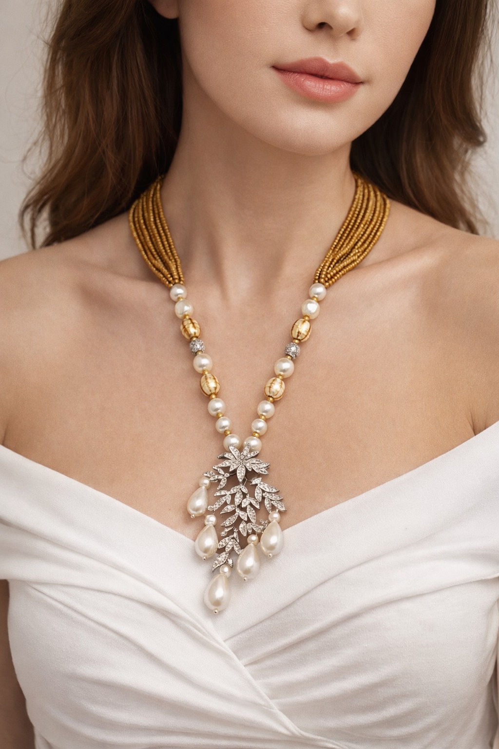Golden Pearl Statement Necklace | Bridal & Festive Jewelry