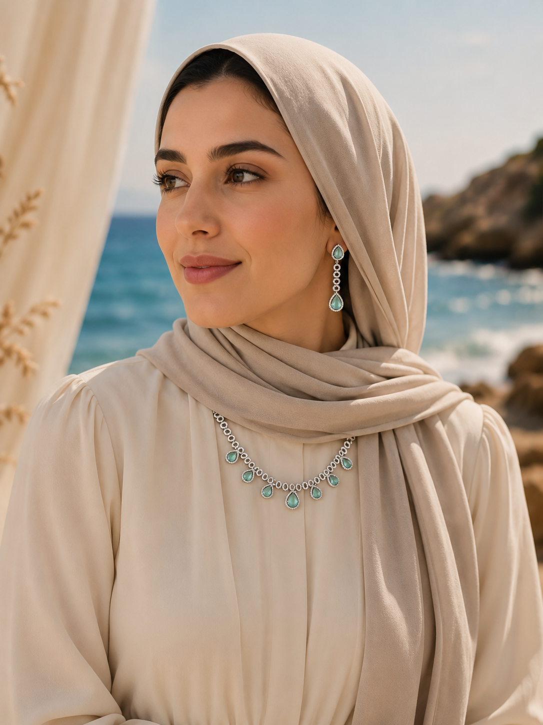 Ocean Mist Aqua Teardrop Statement Necklace Set | Elegant Bridal Jewelry