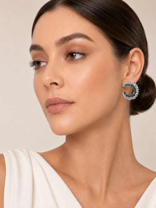 Emerald Aura Crystal Crescent Statement Earrings