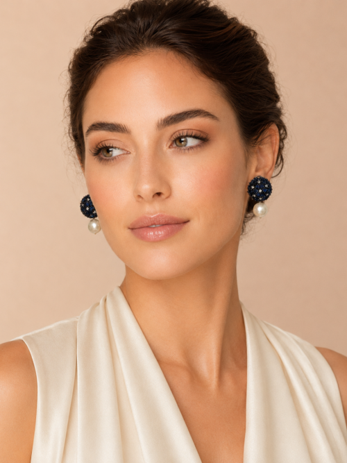 Midnight Sapphire Pearl Drop Earrings